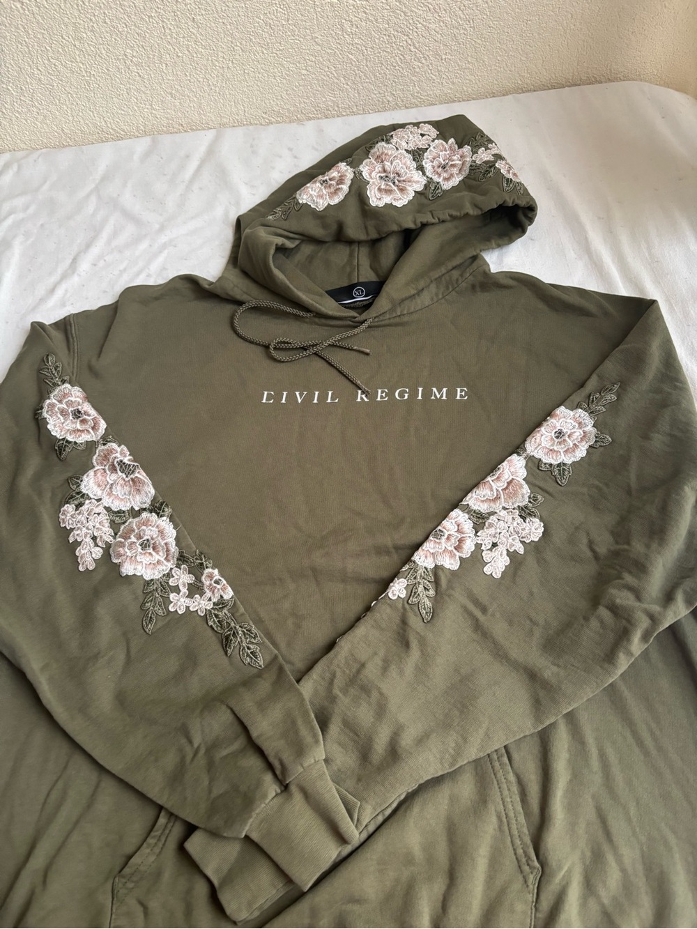 Civil Regime Olive Green Floral Hoodie Sweater